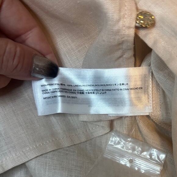 Keepsake Tan Linen Lace Button-Up Blouse XS | Feminine Resort Neutral Top - Picture 7 of 7